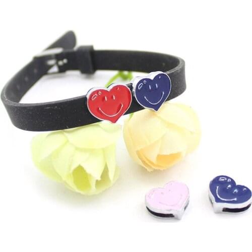 10pcs/lot Internal Dia 8mm Smile Heart Slide Charm DIY Accessories fit 8mm wide belt pet collar