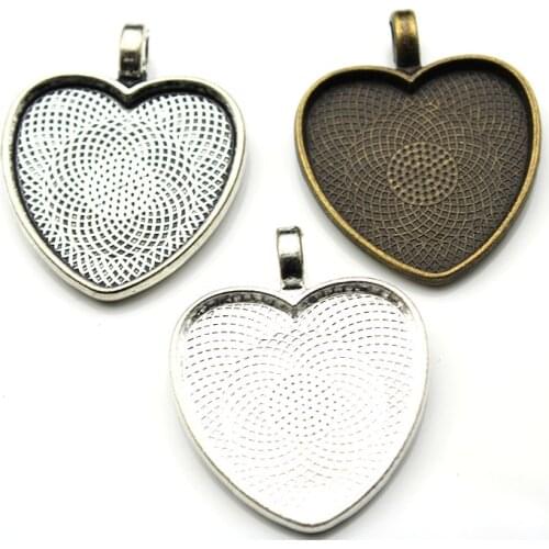 10pcs Blank Necklace Charm Pendant for Jewelry Findings fit Heart Base 25mm Glass Settings Cabochon Cameo,Pendant DIY Making