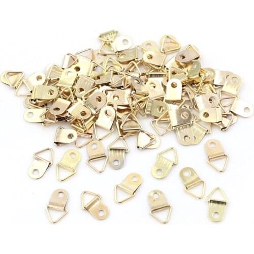 100 Stuks Gouden Driehoek D-Ring Opknoping Foto Olieverf Spiegel Frame Haken Hangers Groothandel Metal Photo Frame Hook