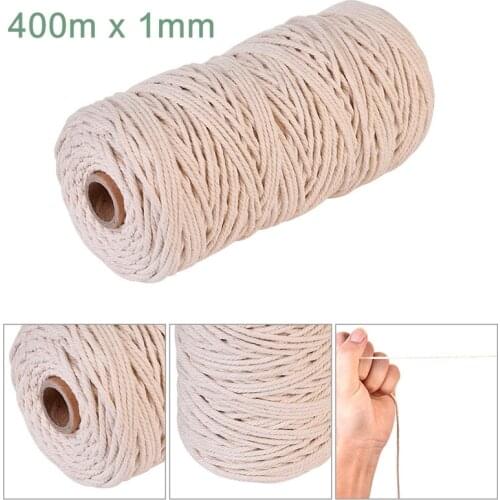 400M Natural Beige Cotton Cord Twisted Rope Craft Macrame cord Artisan String DIY Handmade Tying Thread Cord Rope 1mm Diameter