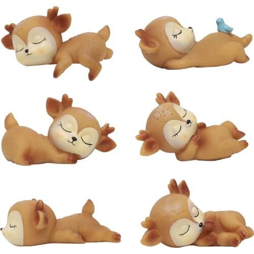 6pcs Statue Deer Decorations Fawn Kawaii Sleeping Animal Decor Silicone Animal Statue for Home Tabletop Decor Kids Gift