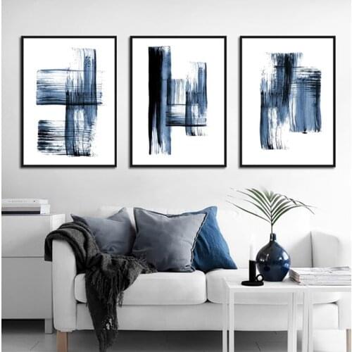 Abstract Minimalist Poster Blue Graffiti Casual Simple Print Canvas Picture For Living Room Study Decor Color Customized