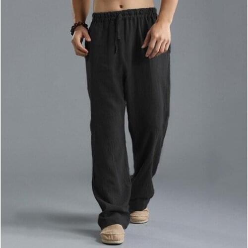 Chinese Style Pants Straight Trousers Spring Summer Men Pants Casual Mens Business Trousers Thin Linen Loose Elastic Waist