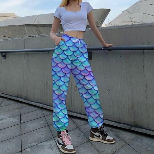 Angry Goldfish Mermaid Crows feet 3D Print Casual Pants Women Fashion Long Trousers Ladies Green Straight Sweatpants Streetwear
