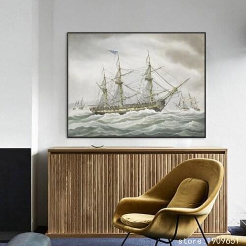 Cotton no frame classical sea wave ship scenery canvas printings oil painting printed on cotton home wall art decoration picture
