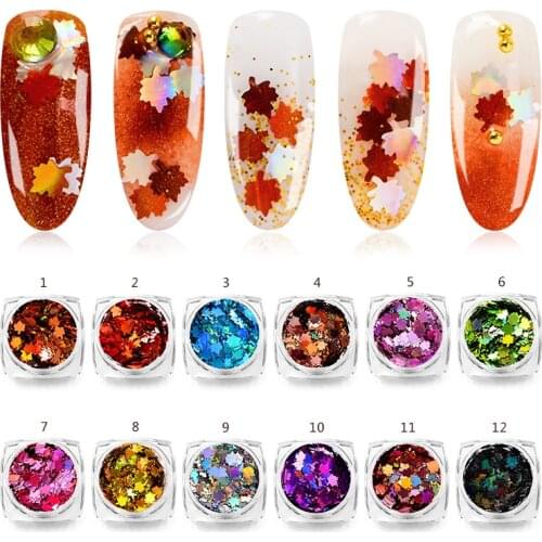 1pc Autumn Maple Leaf Nail Sequin Nails Art Flake Applique Metallic Glitter Flakes Leaves Shape Design Nail Art Tips Decorations