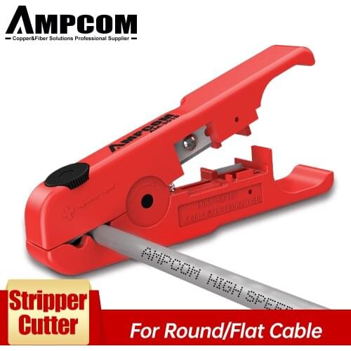 AMPCOM Cable Wire Stripper Compression Tool Coaxial Cable Stripper, Round Cable , Cutter and Flat Cable Stripping Tool