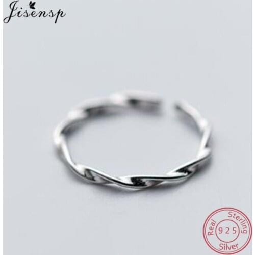 Real 925 Sterling Silver Geometric Twisted Lines Opening Finger Ring for Women Girls Vintage Opening Rings Minimalist Jewelry