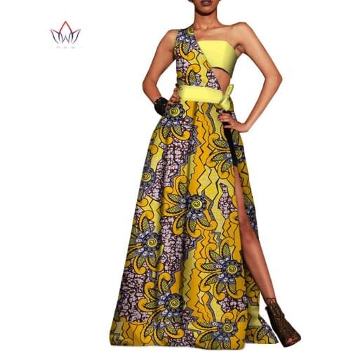 2020 Africa Dresses for Women Bazin Riche single shoulder Sleeve Style Casual XS-7XL size Dress Female Dresses Vestidos WY3554