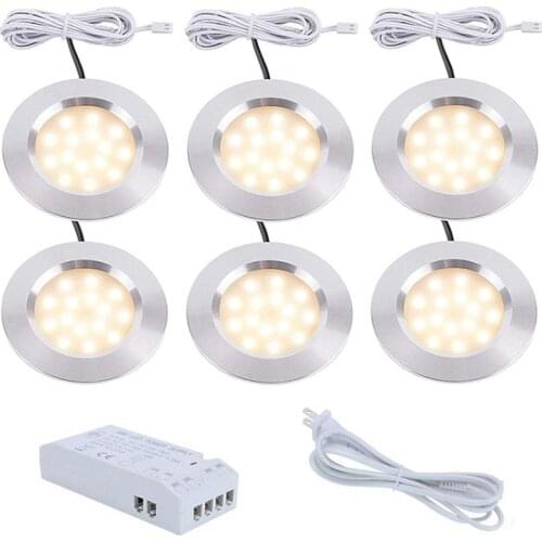 3W 12V LED Under Cabinet Lights Kit Aluminum LED Puck Lamps for Kitchen Counter Closet Lighting with 12V 18W Power Adapter