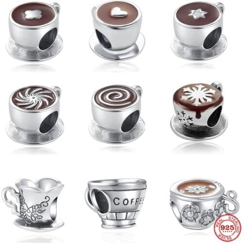 New 925 Exquisite Sterling Silver Coffee Cup Pendant Bead Charm Suitable For Original Pandora Bracelet Ladies DIY Jewelry Gifts