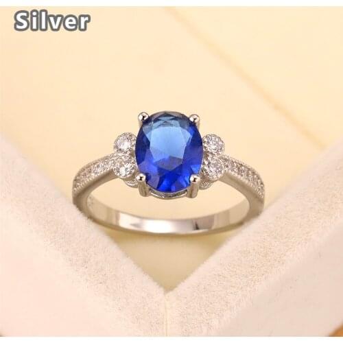 Best selling European and American fashion S925 silver wedding ring zircon lady blue goose egg crystal jewelry gift