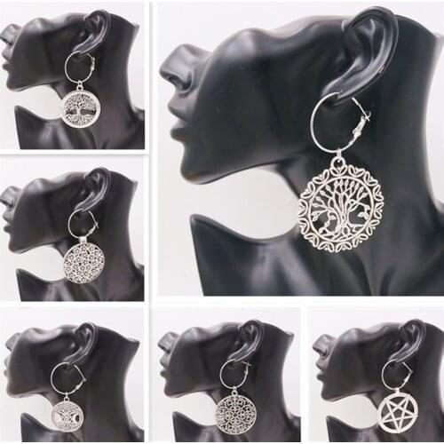 Fashion Women Girl Trendy Large Hoop Earrings Big Smooth Circle Earrings Tree of Life Charm Jewelry Handicraft Findings A1048