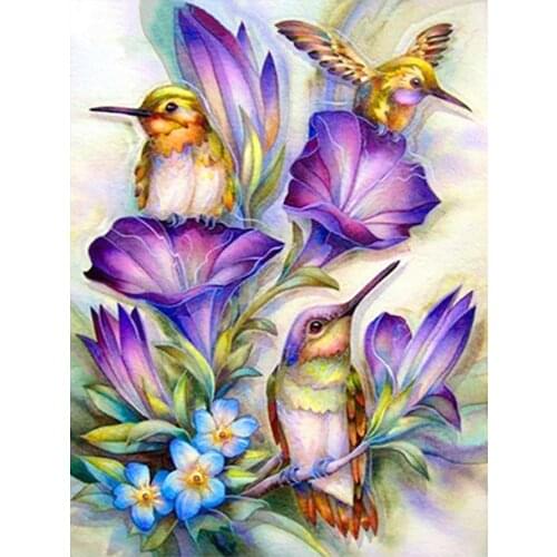 Morning Glory Hummingbird Diamond Painting Flowers Round Full Drill Floral Animal DIY Mosaic Embroidery 5D Cross Stitch Gifts