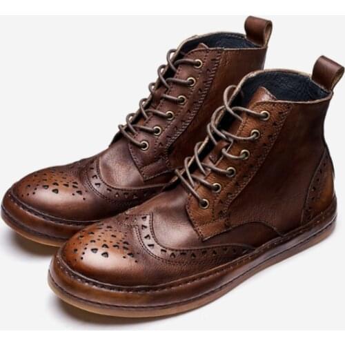 British Style Womens Boots Genuine Leather Lace Formal Brogue Carved Leather Boots Free Shipping