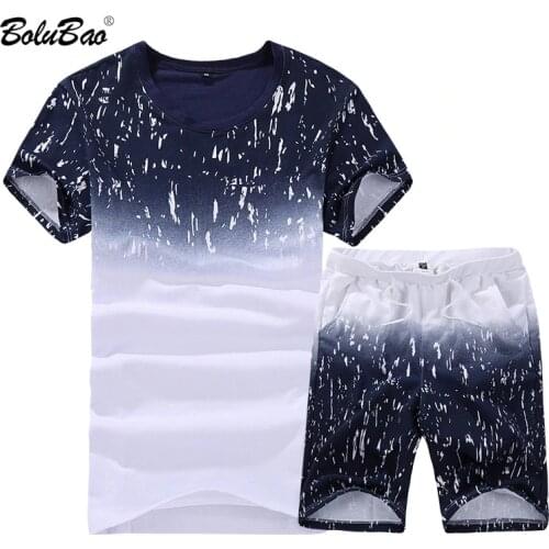 BOLUBAO Summer Set Men Causal Beach Suits Short Sleeve 2PCS Sweatsuit + Shorts Fashion Tracksuit Men Sportsuits T-shirt + Shorts