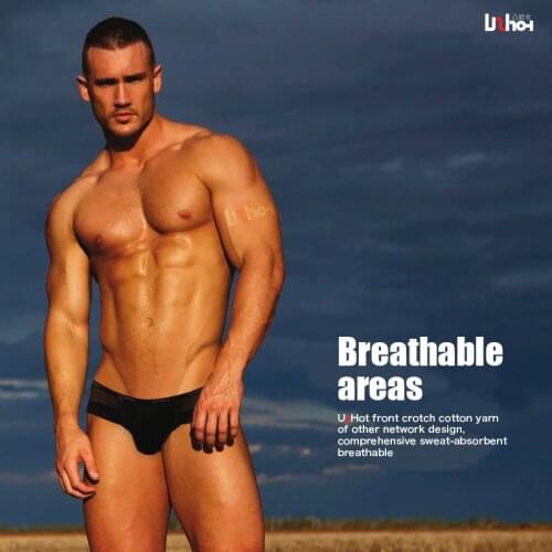 Uzhot male sexy transparent gauze male panties mid waist male 100% cotton briefs mesh cutout 13011