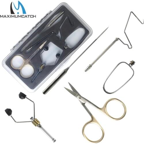 Maximumcatch 5pc/Set Fly Tying Tool Kit Whip Finisher Dubbing Needle Bobbins Fly Tying Fishing Tool Combo