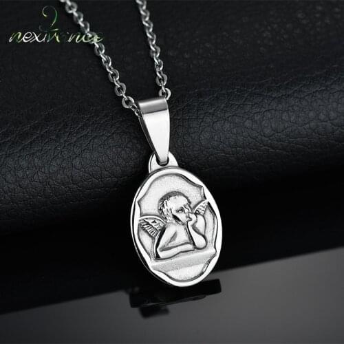 Nextvance Classic Gold Cupid Angel Pendant Necklace 316L Steel Baby Angel Wings Amulet Round Necklace For women Valentines gift