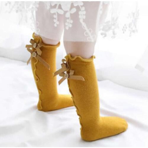 Baby girl bow princess socks baby knee high toddler trousers cotton tube girls lace socks Princess kids leg warms autum sock
