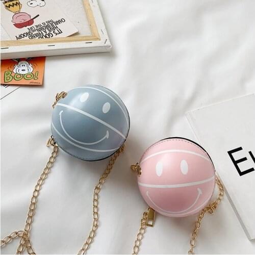 2020 New Korean Cute Basketball Bag Childrens Shoulder Bag PU Shoulder Bag Messenger Casual Printed Basketball Small Round Bag