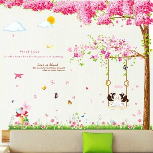 2 Pcs New Arrival Romantic Cherry Blossom Trees Removable Wall Stickers Home Decor Living Room Home Wall Decal Accessories