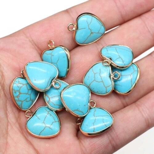 New Style Natural Stone Pendant Hear-shaped Blue Turquoises Pendant For Jewelry Making DIY Necklace Bracelet Earrings Accessory
