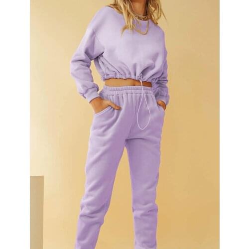 Autumn New Commuter Womens Wear Purple Black and White Card Color Round Collar Long-sleeved Sportswear Wear Wear Dress Set