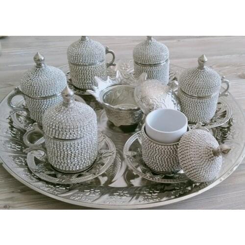 OTTOMAN Empire Motif Turkish Coffee Set Nostalgia Guest Cup 6 Person Arabic Espresso Tea Drinkware White Stone MADE IN TURKEY