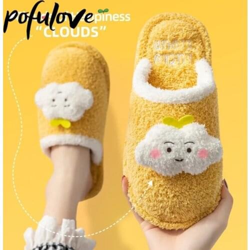 Pofulove Plush Slippers Women Shoes Fur Sldiers Fuzzy Slippers Indoor Girls Kids Cute Kawaii Winter Sliders Mens Slippers Zapato