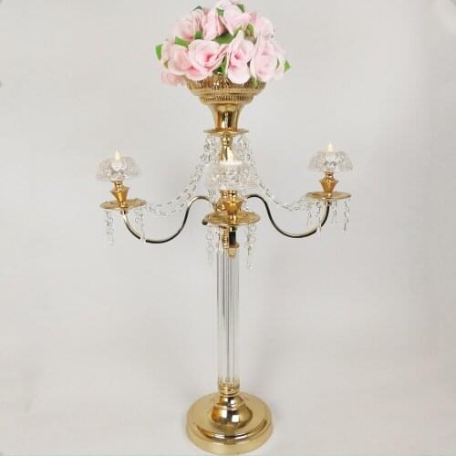 Candelabrum Crystal Candle Holders Metal Candelabras Gold Candlesticks Candle Holder Flower Stand For Wedding Event Home Decor