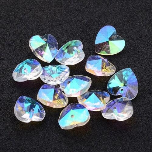 10pcs Heart Glass Pendants Charms Clear AB Faceted for Jewelry Making DIY Bracelet Necklace Supplies Valentines Day Gif