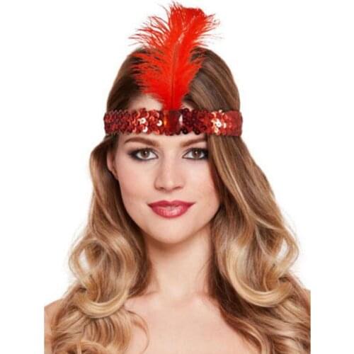 Women Feather Headband Fashion Rhinestone Sequin Elastic Headband Headdress Multi Color Party Prom Wedding Feather Headband