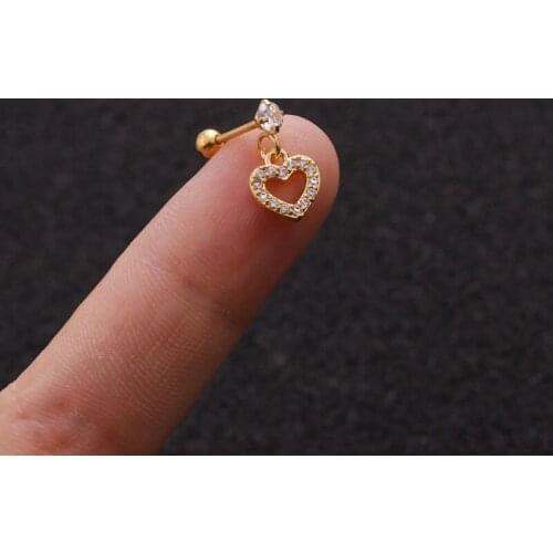 Simple Cute Micro Pave CZ Heart Pendant Ear Cartilage Clip Cuff Fashion Zircon Gold Color Steel Bar Ear Stud Jewelry