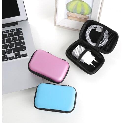 RAXFLY Mini Zipper Hard Headphone Case PU Leather Earphone Storage Bag Protective Case USB Cable Earbuds Pouch Box Earphone Case