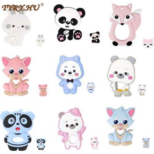 2PCS /Set Silicone Teether Teething Cartoon Beads BPA FREE DIY Teething Pacifer Chain Bracelet Accessories jewelry Baby Teether