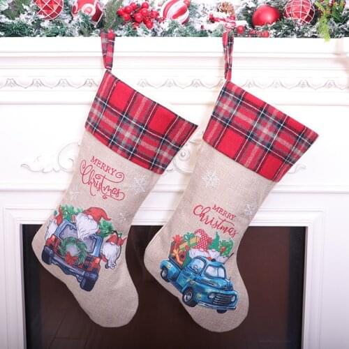 Blue Truck Santa Claus Christmas Stocking Christmas Gift Candy Bag Xmas Tree Pendant Ornaments Fireplace Festival Home Decor