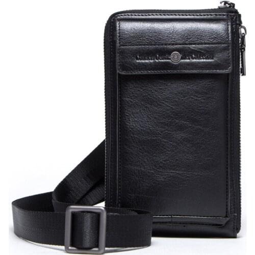 New Retro Crazy Horse Leather Mens Mobile Phone Bag Fashion Genuine Leather Shoulder Messenger Bag Cow Leather Crossbody Bag