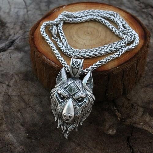 Viking wolf head pendant norse wolf symbol men necklace jewelry