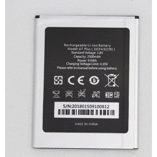 20pcs/lot Internal Mobile Phone battery For Oukitel U7 PLUS Battery 1ICP4/62/91 2500mah Internal phone replacement battery