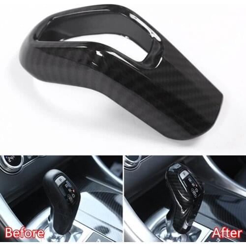 YAQUICKA Carbon Fiber Style Car Gear Shift Knob Stick Head Cover Trim Sticker Styling For Land Rover Range Rover Sport 2014-17