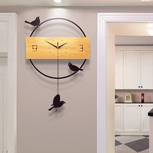 Nordic Clock Wall Clock Living Room Creative Simple Clock Hotel Garden Home Decoration Wood Grain Electronic Quartz Clock