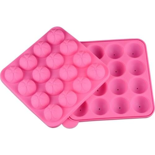 1 Set 16 Holes Lollipop Molds Food Grade Silicone Round Cake Mould Anti-stick Candy Chocolate Ice Cube Baking Tools