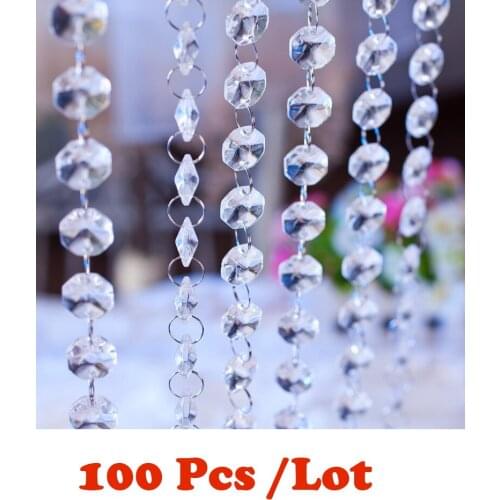100M/Lot,Fast Delivery Free Shipping 14MM Acrylic Octagonal Crystal Garlands / Strands, Clear Color, Wedding & Party Decor
