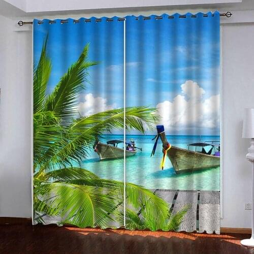 Seaside coconut tree steamer Photo Custom 3D Curtains Luxury decor Living room bedroom Blackout 3D Curtain