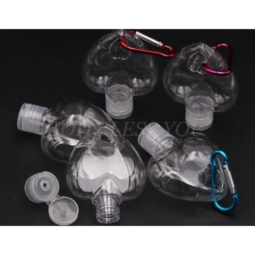 5Pcs 50ml Reusable Portable Heart Alcohol Spray Bottle Hand Sanitizer Travel Small Size Holder Hook Keychain Carrier Drop Ship