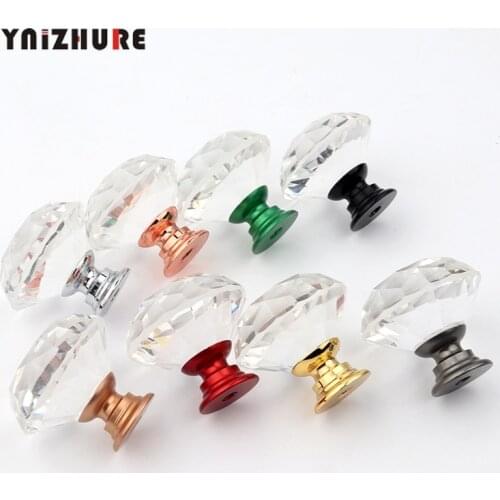 5PCS YNIZHURE k9 Crystal Glass Knobs Diamond Shape Cupboard Pulls Drawer Knobs Hardware Kitchen Cabinet Handles Furniture Handle