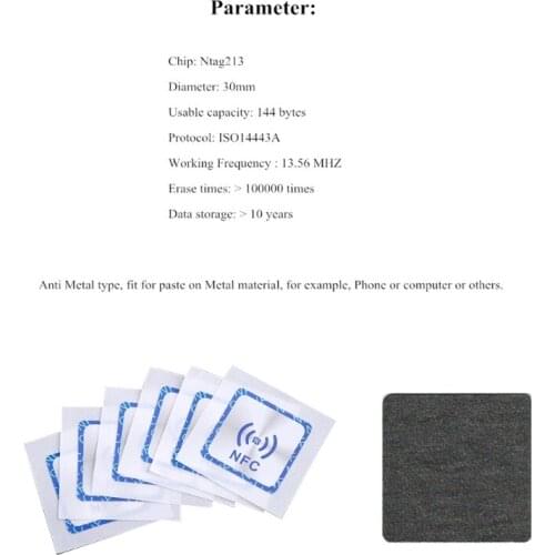 6PCS Universal NFC Ntag213 Tag Anti Metal Sticker NTAG 213 Metallic Badges Label