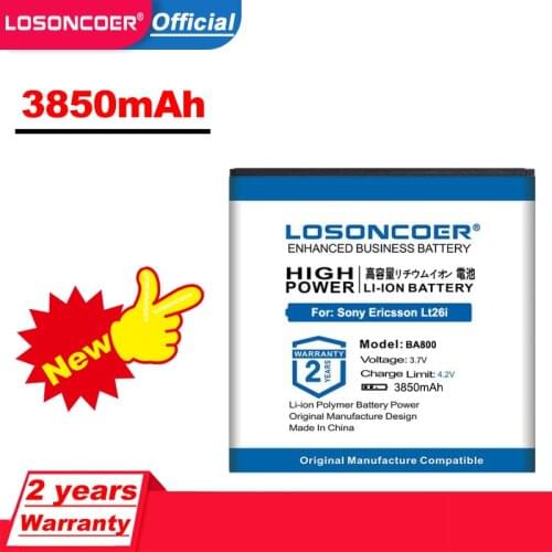LOSONCOER 3850mAh BA800 Battery For Sony Xperia S LT25i V LT26i Arc HD V LT25C LT26 AB-0400 Mobile Phone Battery+Tracking Number