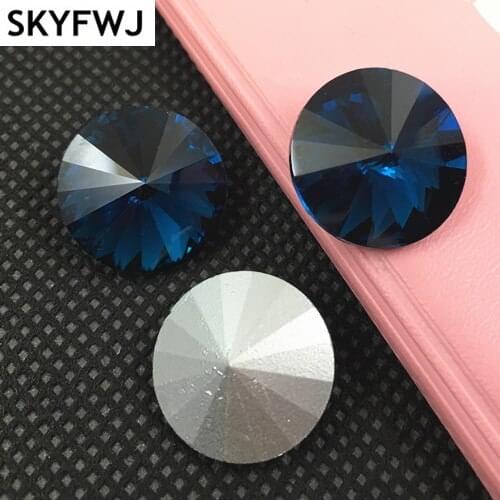 Blue zircon Color 6,8,10,12,14,16,18mm RIVOLI CRYSTAL POINTED BACK Rhinestones Round Glass Stone for Dress Making